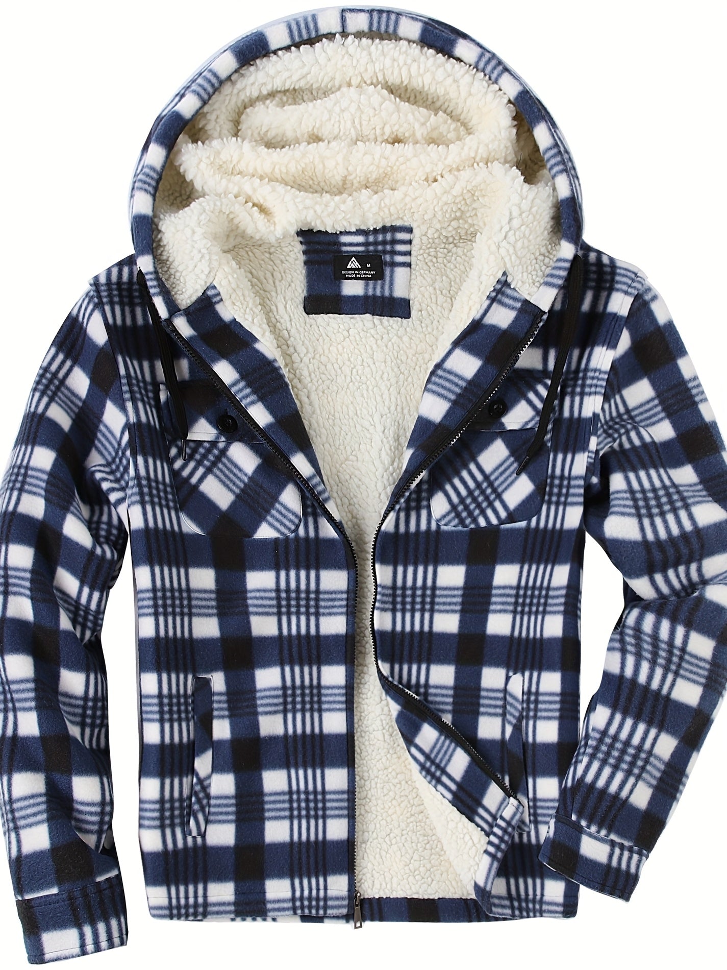 Men’s Ultra-Warm Plaid Hooded Fleece Jacket – Premium Winter Coat with Full-Zip, Soft Lining & Stylish Grid Pattern