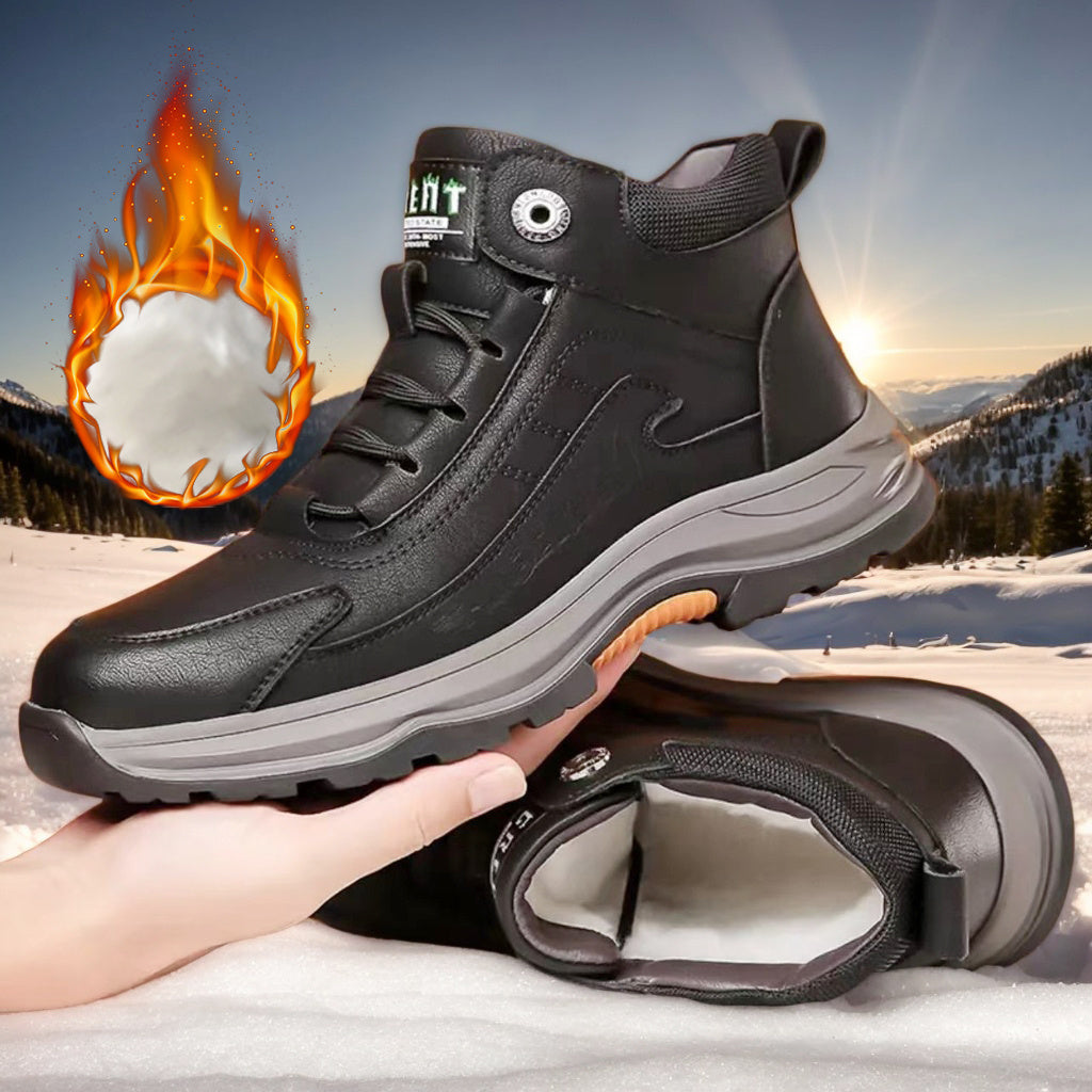 Men’s 2025 Cold-Proof Winter Snow Boots – Genuine Leather High-Top with Anti-Slip Rubber Sole & Thick Warm Lining