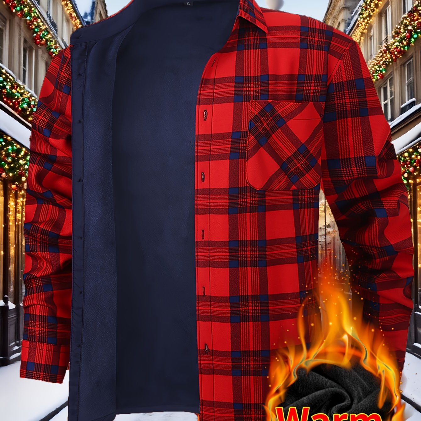 Men’s Fleece-Lined Winter Flannel Plaid Shirt – Thick Warm Long Sleeve Button-Up with Dual Chest Pockets