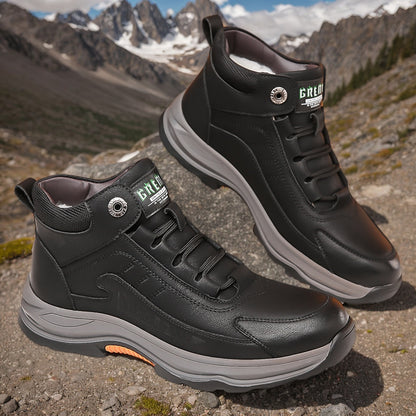 Men’s 2025 Cold-Proof Winter Snow Boots – Genuine Leather High-Top with Anti-Slip Rubber Sole & Thick Warm Lining