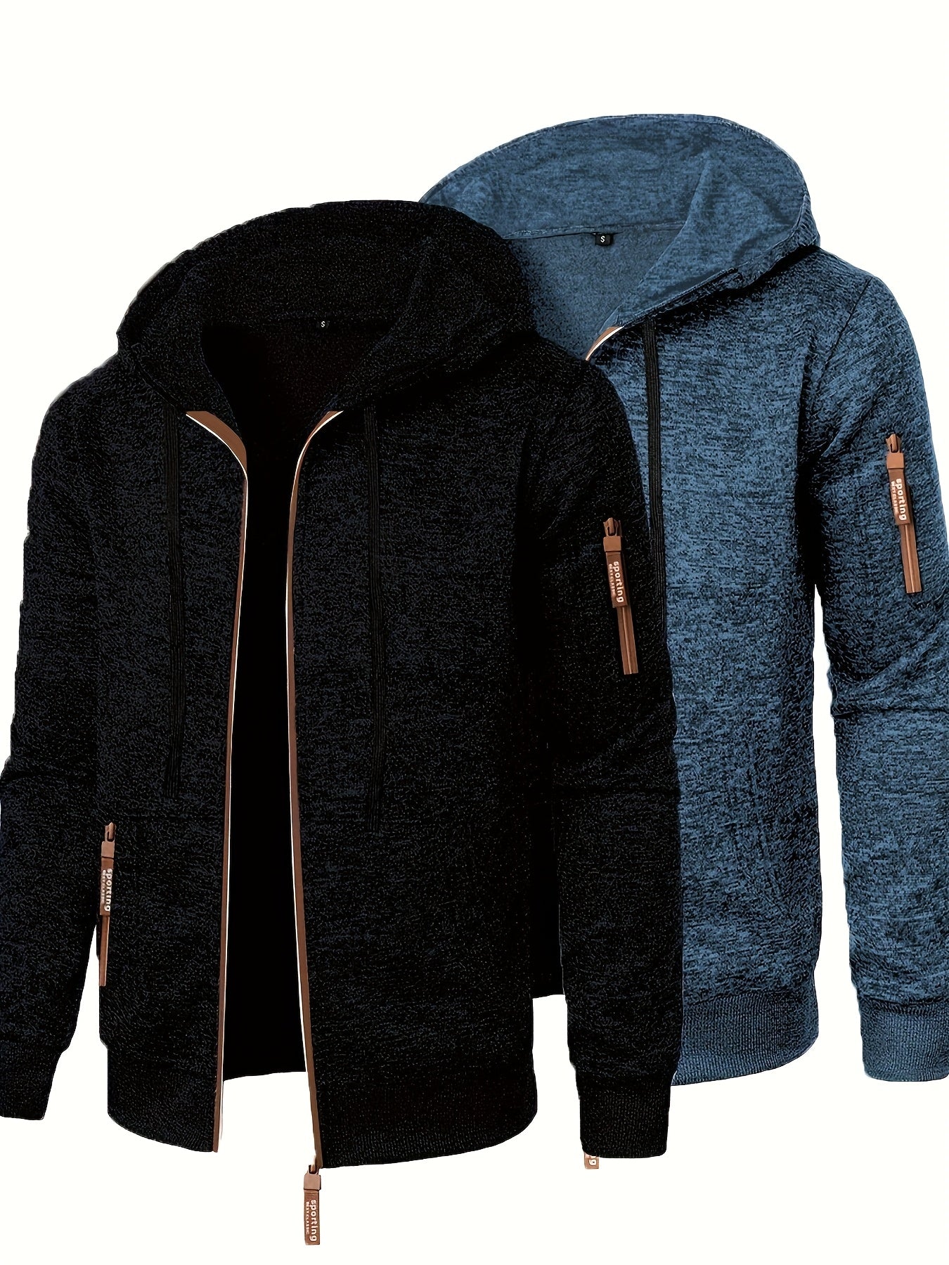 Men’s Hooded Long Zip-Up Knitted Sweater – Fleece-Style Winter Hoodie Jacket (2-Piece Set)