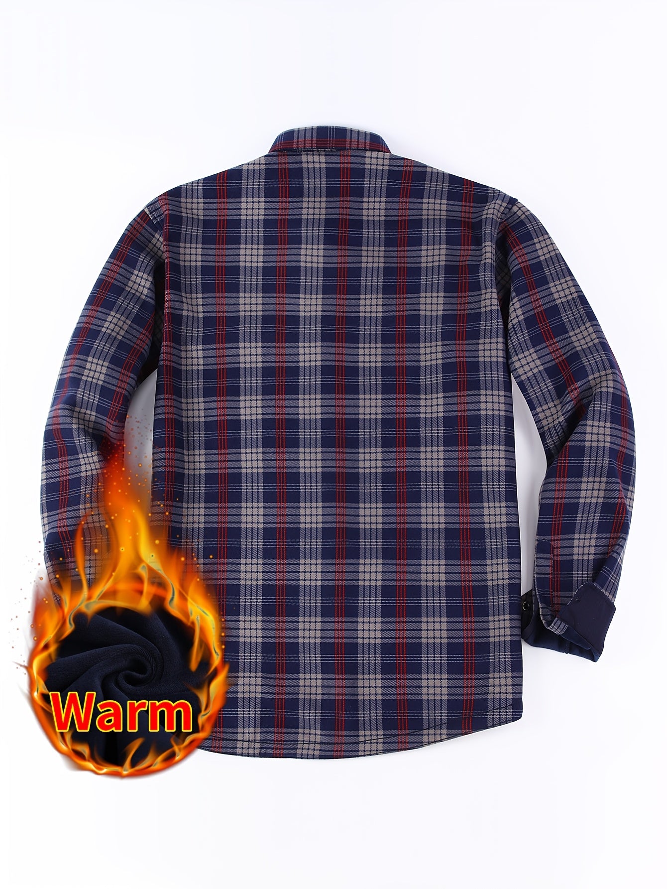 Men’s Fleece-Lined Winter Flannel Plaid Shirt – Thick Warm Long Sleeve Button-Up with Dual Chest Pockets