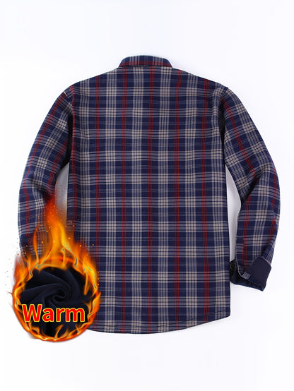 Men’s Fleece-Lined Winter Flannel Plaid Shirt – Thick Warm Long Sleeve Button-Up with Dual Chest Pockets