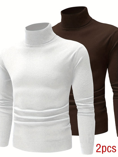 Men’s Premium High Neck Knit Pullover (2-Pack) – Slim Fit Winter Sweater Set