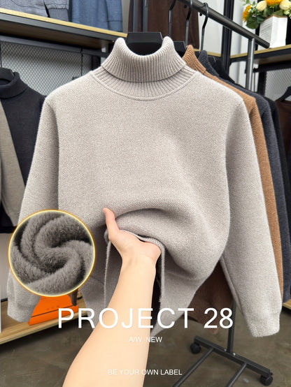 Men’s High-Neck Thermal Sweater – Fleece-Lined Warm Knit Pullover for Fall & Winter (Regular Fit)