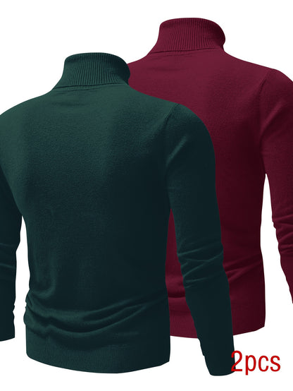 Men’s Premium High Neck Knit Pullover (2-Pack) – Slim Fit Winter Sweater Set