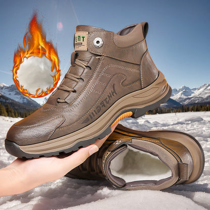 Men’s 2025 Cold-Proof Winter Snow Boots – Genuine Leather High-Top with Anti-Slip Rubber Sole & Thick Warm Lining