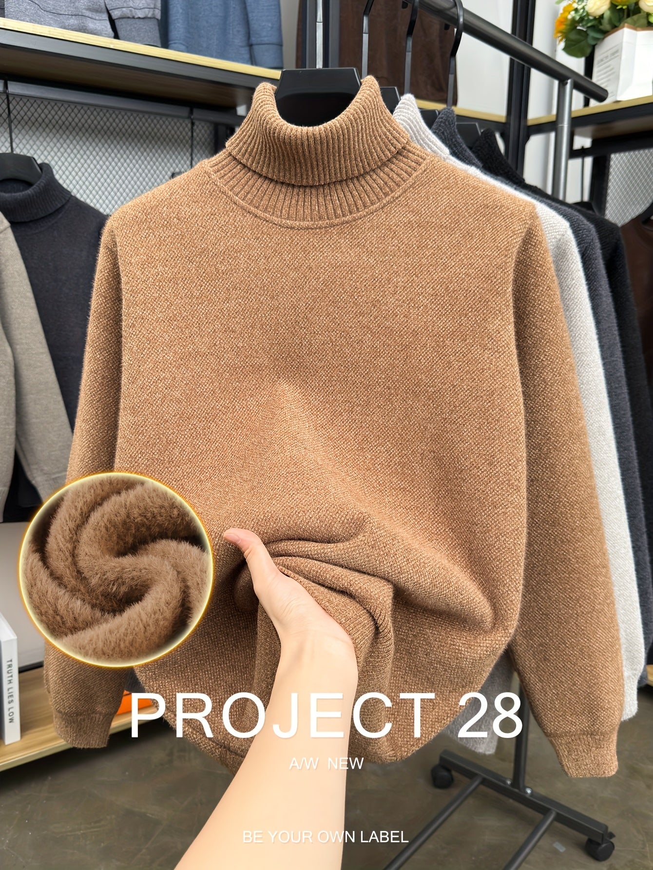 Men’s High-Neck Thermal Sweater – Fleece-Lined Warm Knit Pullover for Fall & Winter (Regular Fit)