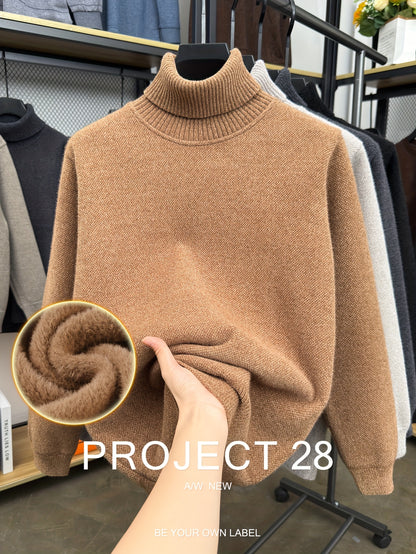 Men’s High-Neck Thermal Sweater – Fleece-Lined Warm Knit Pullover for Fall & Winter (Regular Fit)
