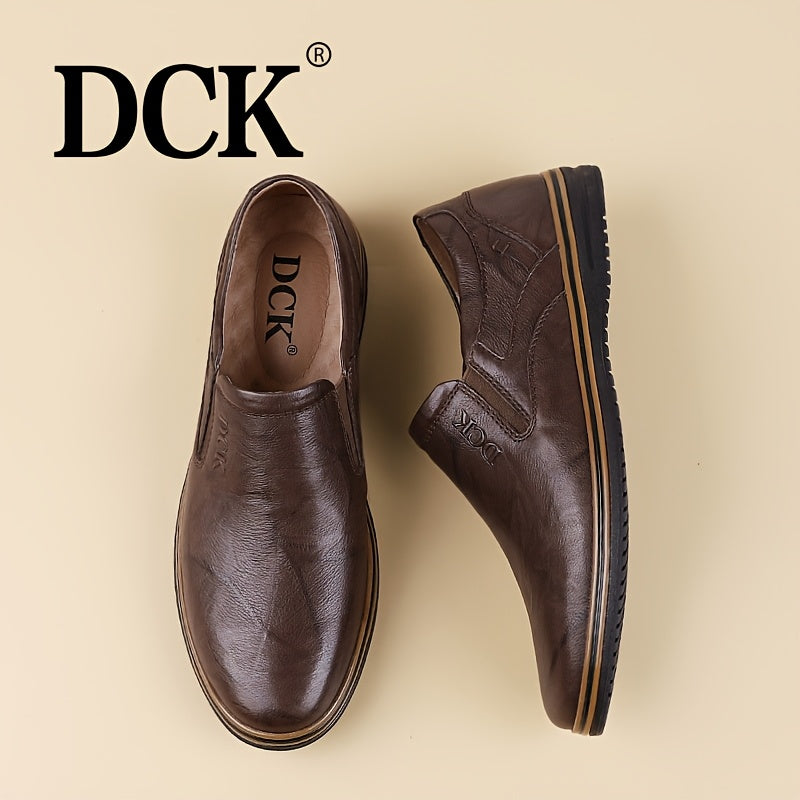 DCK Men’s Premium Genuine Leather Casual Shoes – All-Season Comfort with Soft Rubber Sole