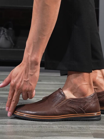 DCK Men’s Premium Genuine Leather Casual Shoes – All-Season Comfort with Soft Rubber Sole