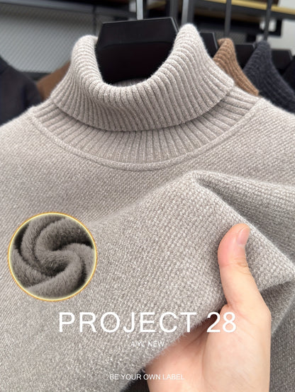 Men’s High-Neck Thermal Sweater – Fleece-Lined Warm Knit Pullover for Fall & Winter (Regular Fit)