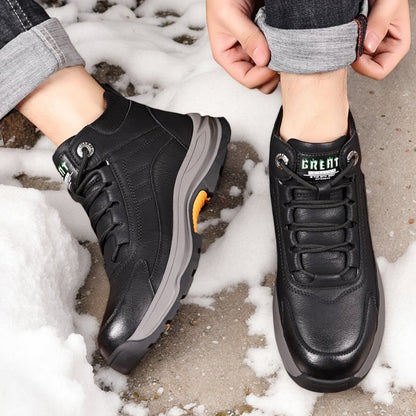 Men’s 2025 Cold-Proof Winter Snow Boots – Genuine Leather High-Top with Anti-Slip Rubber Sole & Thick Warm Lining