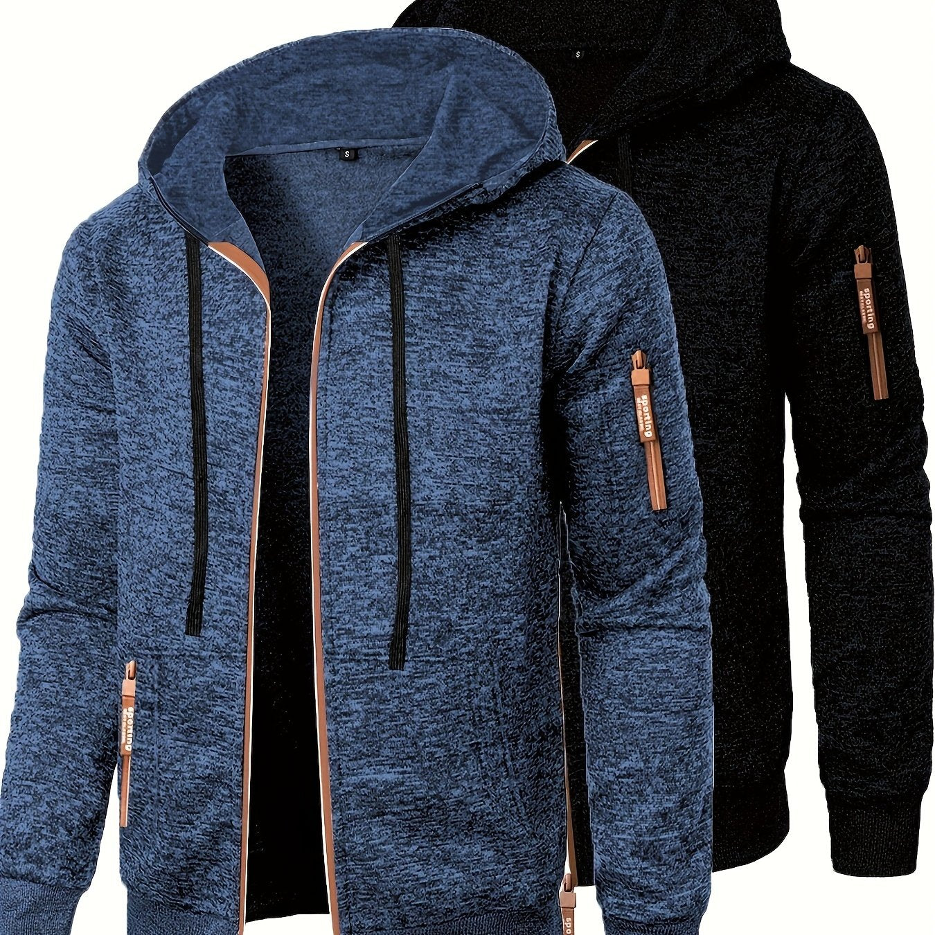 Men’s Hooded Long Zip-Up Knitted Sweater – Fleece-Style Winter Hoodie Jacket (2-Piece Set)
