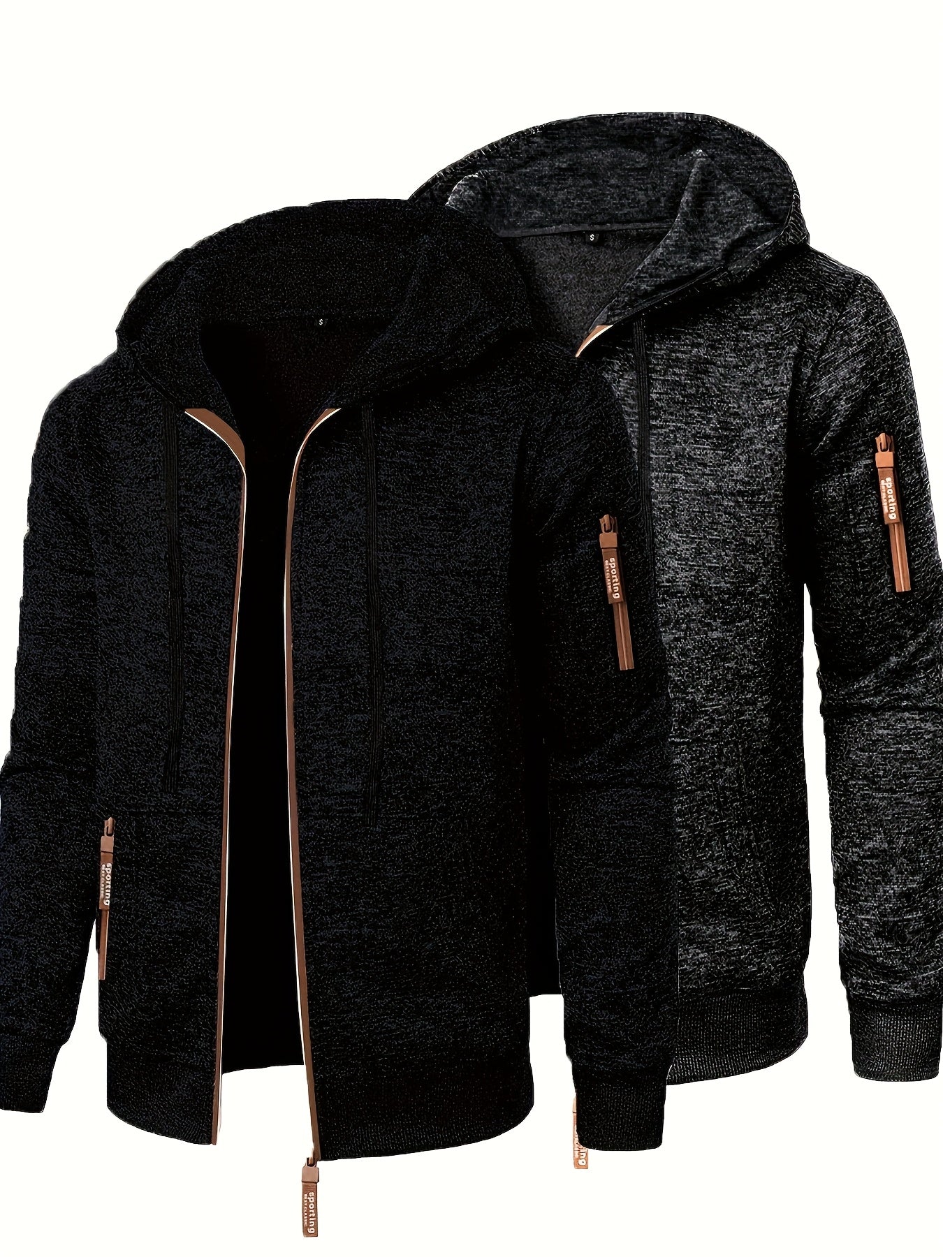 Men’s Hooded Long Zip-Up Knitted Sweater – Fleece-Style Winter Hoodie Jacket (2-Piece Set)